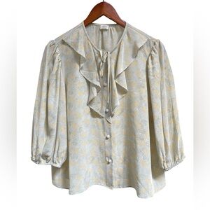 Aritzia ($158Cad) Wilfred 100% Silk Sage/Cream Floral Button Down Blouse